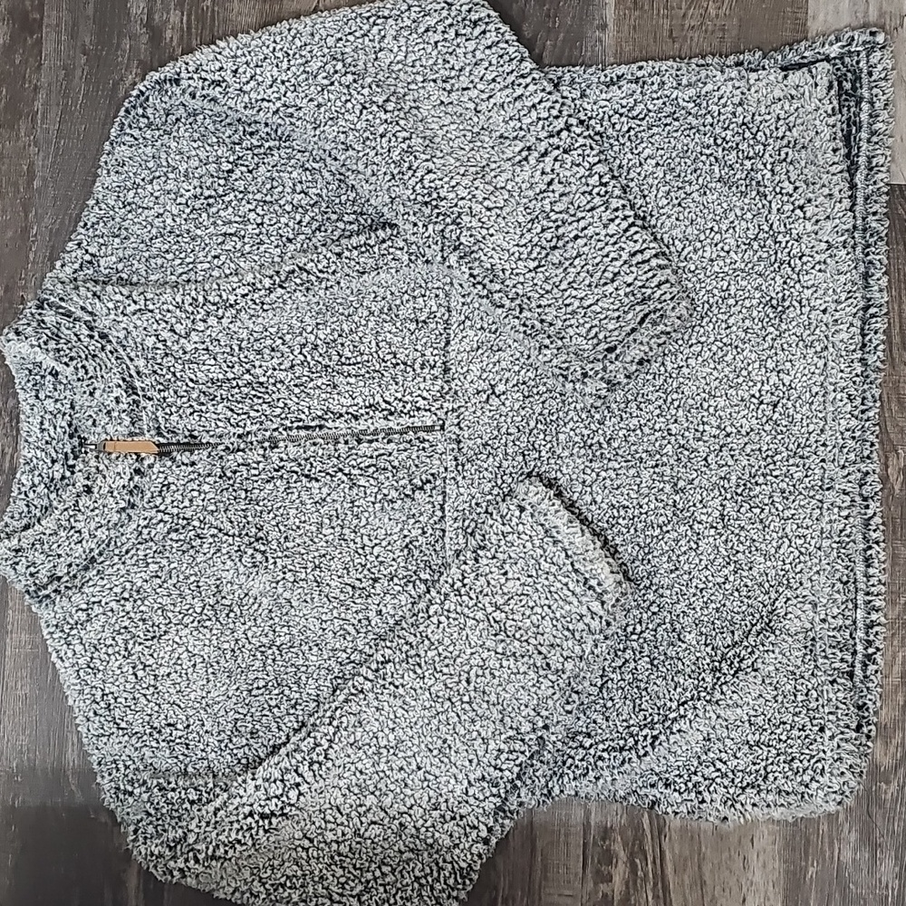 Time and Tru Womens Gray Sherpa Pull Over Sweater With Half Zip
